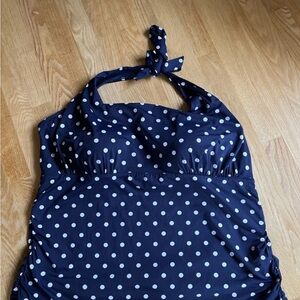 NWOT LANDS’ END  Size 26W  Navy  Dot Square Neck Halter Tankini Swim Top